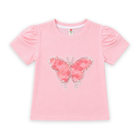 Girls T-Shirt Pink Butterfly Floral
