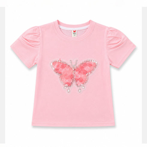 Girls T-Shirt Pink Butterfly Floral