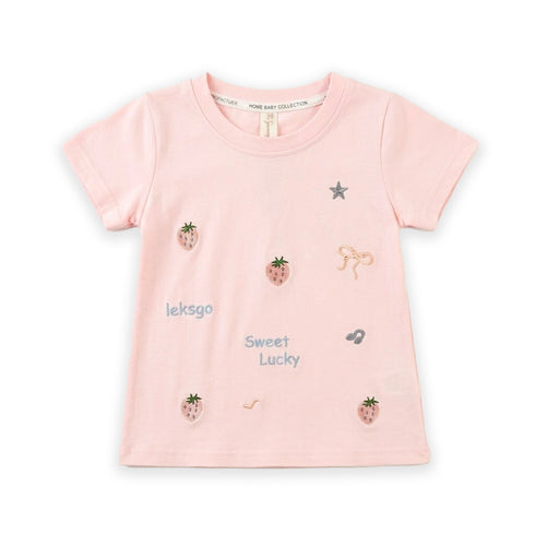 Girls T-Shirt Pink Cute Embroidered