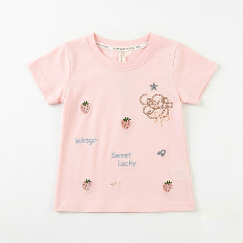 Girls T-Shirt Pink Cute Embroidered
