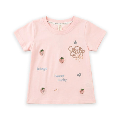 Girls T-Shirt Pink Cute Embroidered