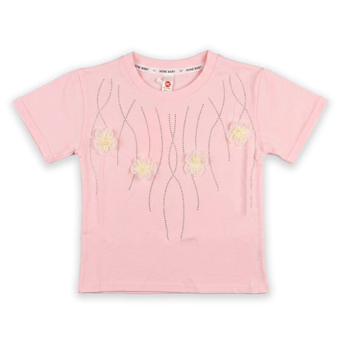 Girls T-Shirt Pink Flowers Bunched