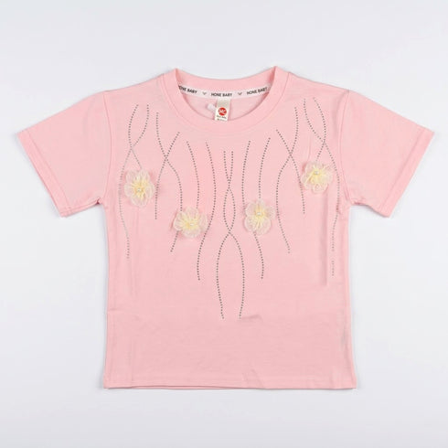 Girls T-Shirt Pink Flowers Bunched