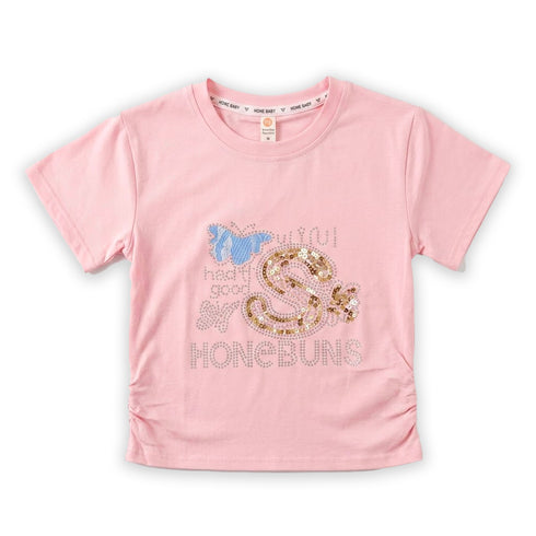 Girls T-Shirt Pink Sequin and Stone Glittered