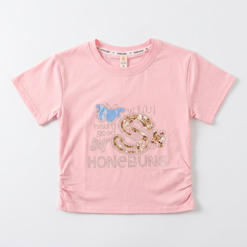 Girls T-Shirt Pink Sequin and Stone Glittered