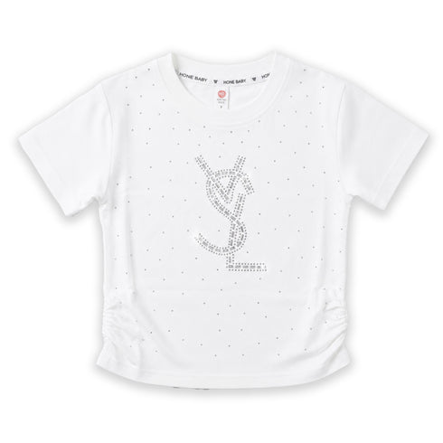 Girls T-Shirt White Crystals