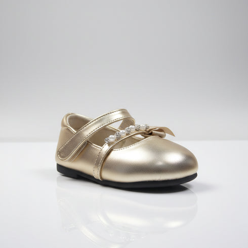 Gold Embellished Metallic Mary Jane Pump Shoes