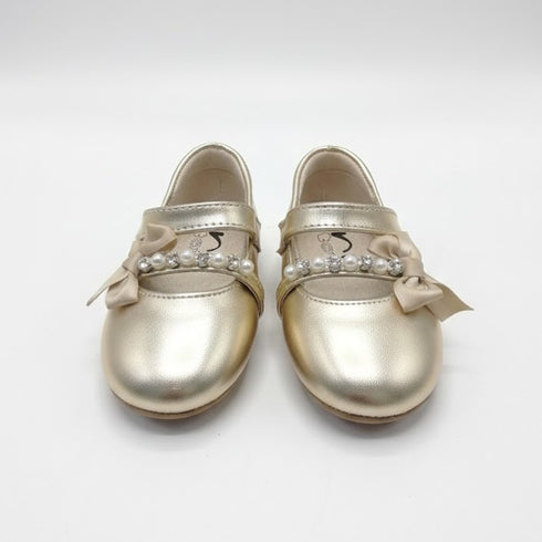 Gold Embellished Metallic Mary Jane Pump Shoes