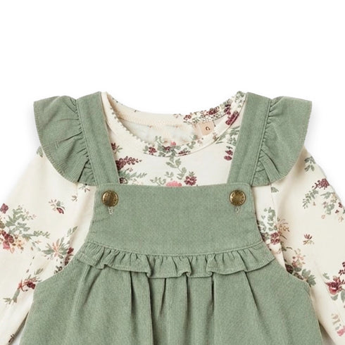 Floral Pocket Corduroy Toddler Girl Dresse Set Tshirt With Dangri Style Frock 1-4Y