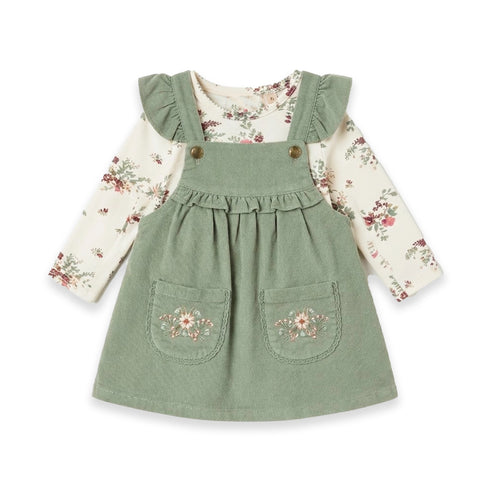 Floral Pocket Corduroy Toddler Girl Dresse Set Tshirt With Dangri Style Frock 1-4Y