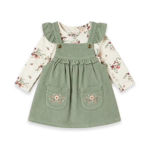 Floral Pocket Corduroy Toddler Girl Dresse Set Tshirt With Dangri Style Frock 1-4Y