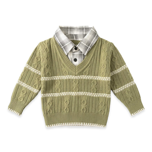 Woolen Boy Clothes Green Formal Sweater