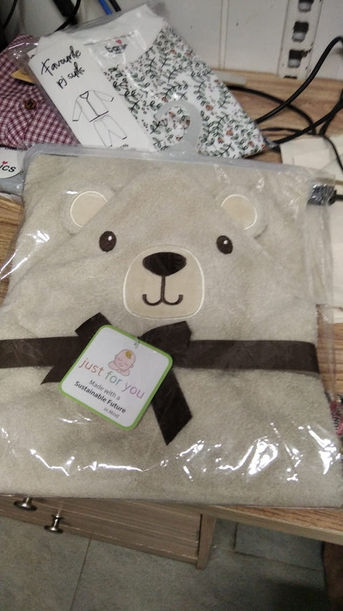 Hooded Baby Character Bath Towel Beige