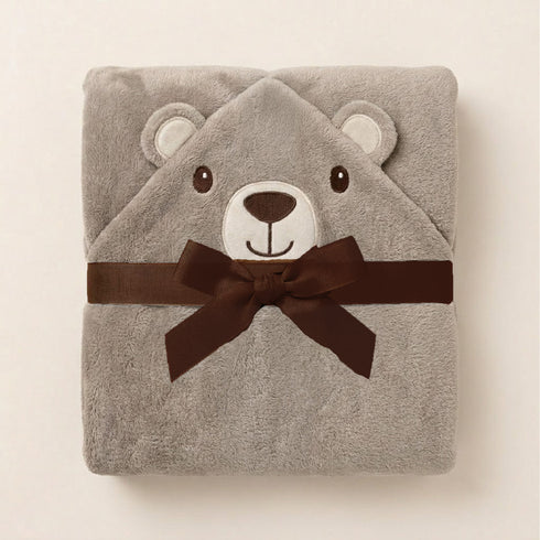 Hooded Baby Character Bath Towel Beige