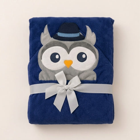 Hooded Baby Bath Towel Blue Owl