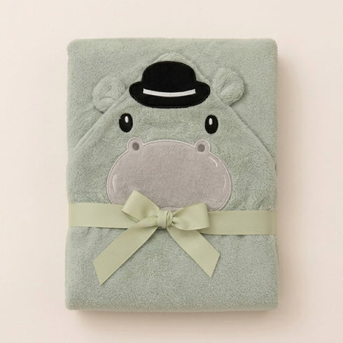 Hooded Baby Bath Towel Green Baby Hippo