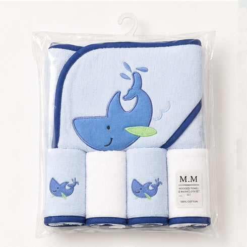 Infant Bath Towel Set with Washcloths Blue Shark