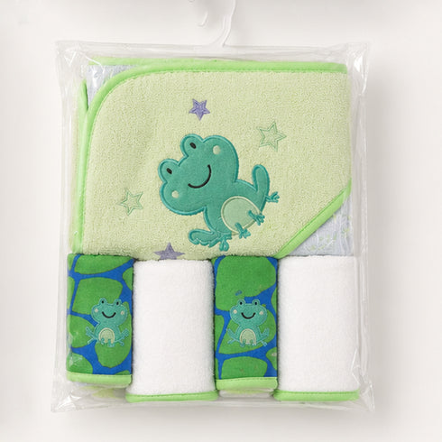 Infant Bath Towel Set with Washcloths Green Baby Frog