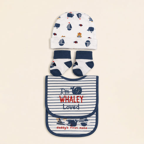 Infant Cap Bibs and Socks Set White Purple Whaley