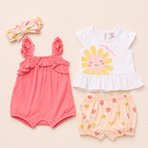 Infant Combo Suit Set Top Shorts Pink White Sequin Textured