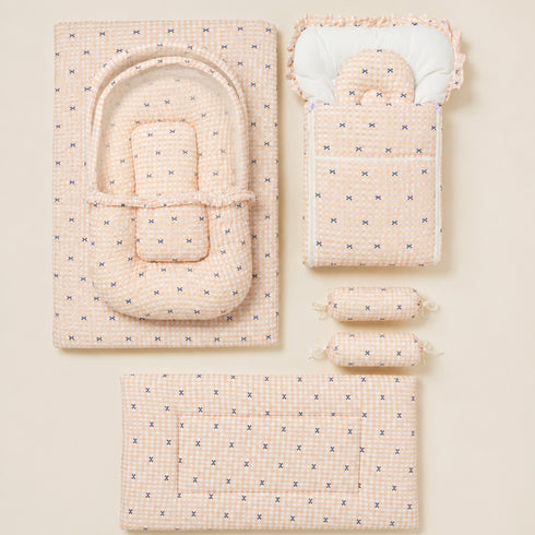 Infant Cozy Gadda Nursery Set Pink Vintage Bow Checks Print