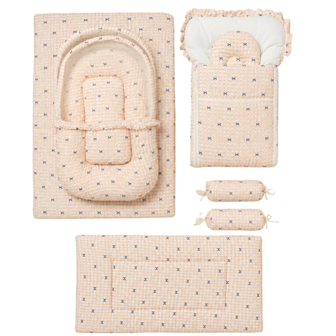 Infant Cozy Gadda Nursery Set Pink Vintage Bow Checks Print