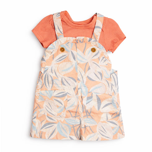 Girls Tea Pink Dangri Style Dress with Bodysuit Printed