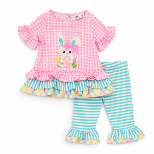 Infant Girls Pink Frilled Top with Trouser Baby Rabbit Design