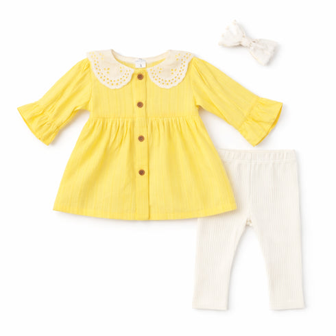 Infant Girls Top Tights Set with Headband Yellow