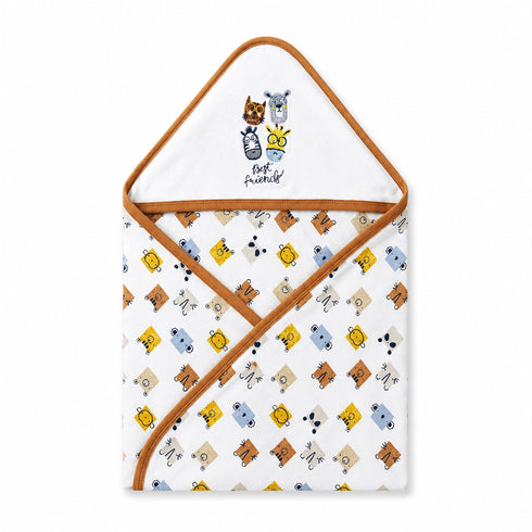 Infant Hooded Wrapping Sheet White Safari