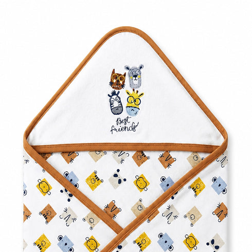 Infant Hooded Wrapping Sheet White Safari