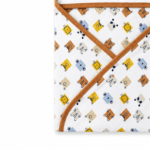 Infant Hooded Wrapping Sheet White Safari