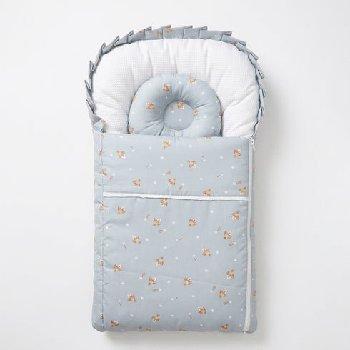Infants Basics Carry Nest Dusty Blue Blueberry Woods with Head Pillow