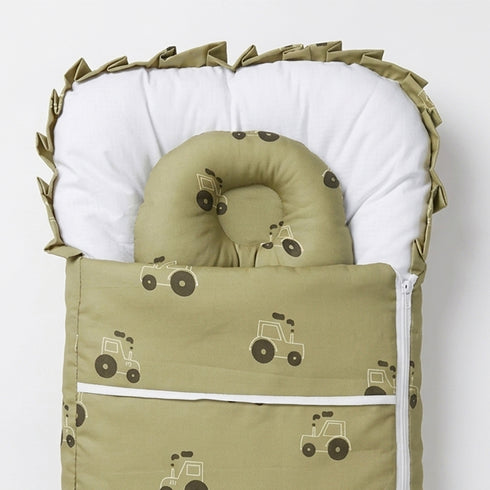 Infants Basics Carry Nest Olive Drab Tractor Trail with Head Pillow