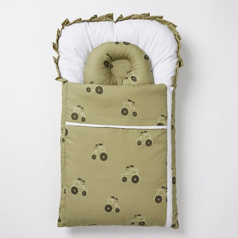 Infants Basics Carry Nest Olive Drab Tractor Trail with Head Pillow
