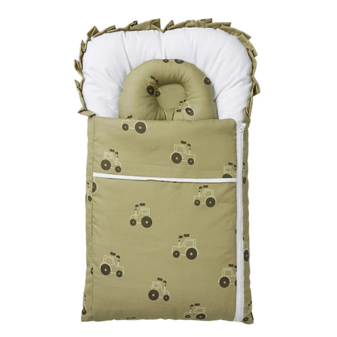 Infants Basics Carry Nest Olive Drab Tractor Trail with Head Pillow