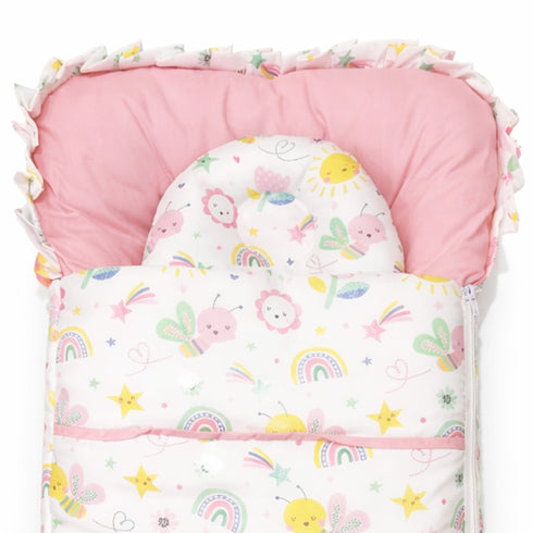 Infants Basics Carry Nest Pink Pastel Garden Friends with Head Pillow