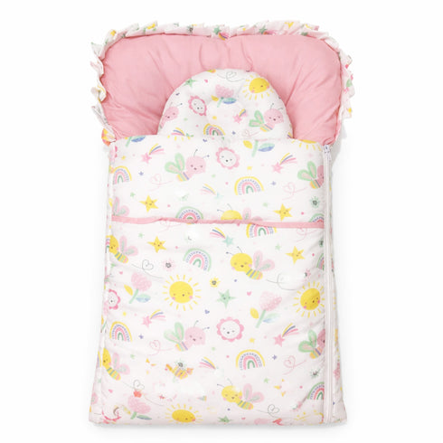Infants Basics Carry Nest Pink Pastel Garden Friends with Head Pillow