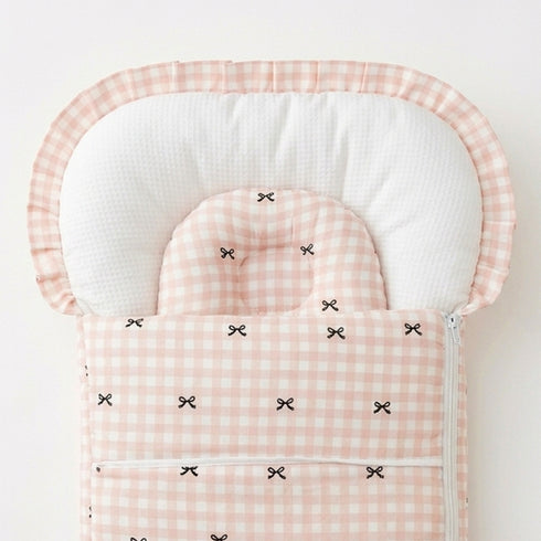 Infants Basics Carry Nest Pink Vintage Bow Gingham with Head Pillow