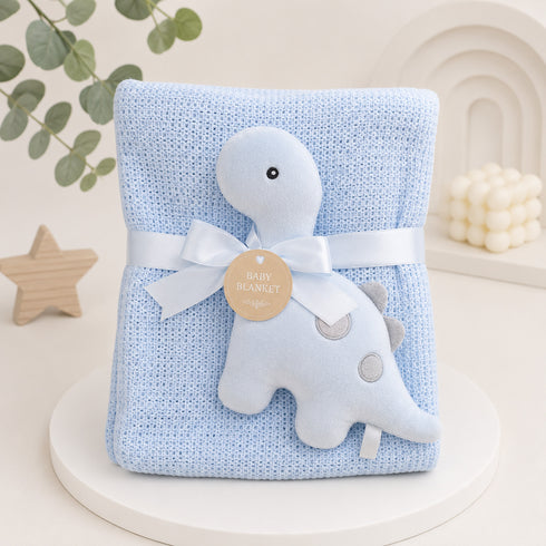 Infants Blanket with Stuff Toy Blue Dino