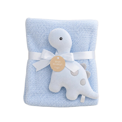 Infants Blanket with Stuff Toy Blue Dino