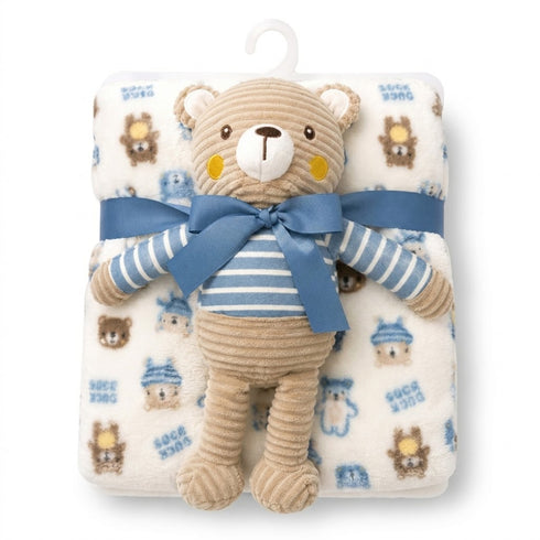 Infants Blanket with Stuff Toy Brown Teddy