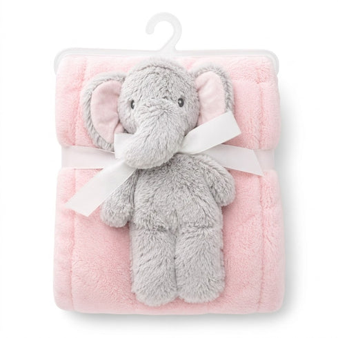 Infants Blanket with Stuff Toy Pink Baby Elephant