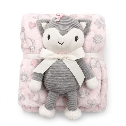 Infants Blanket with Stuff Toy Pink Doll