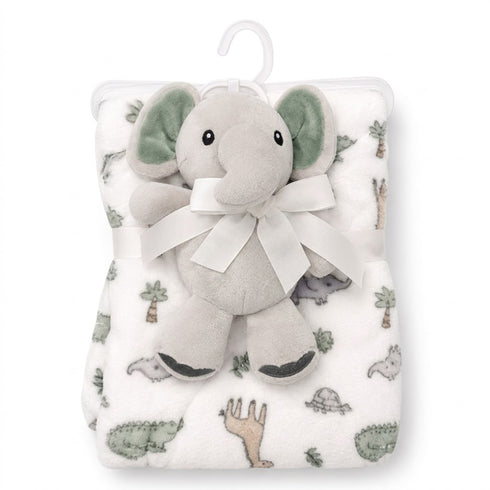 Infants Blanket with Stuff Toy White Baby Elephant