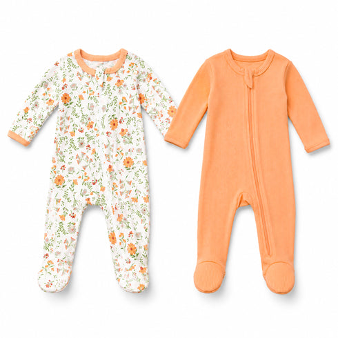 Infants Cotton Full Rompers Pack of Two Peach Flower Print