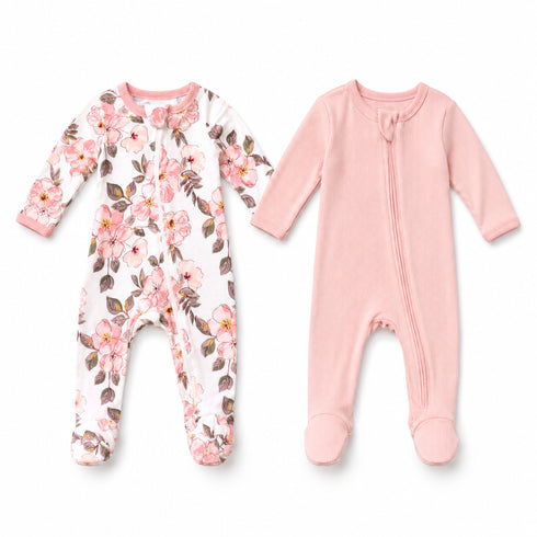 Infants Cotton Full Rompers Pack of Two Pink Flower Print