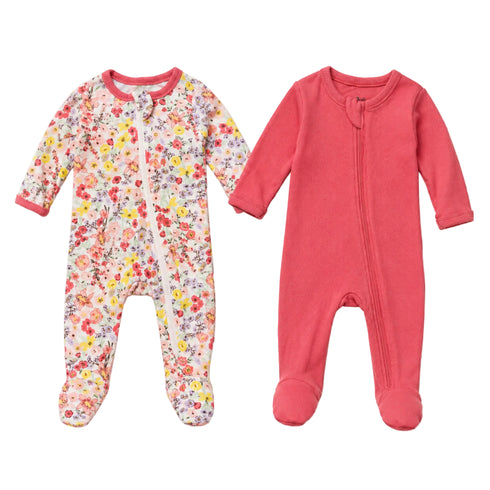 Infants Cotton Full Rompers Pack of Two Pink White Flower Print