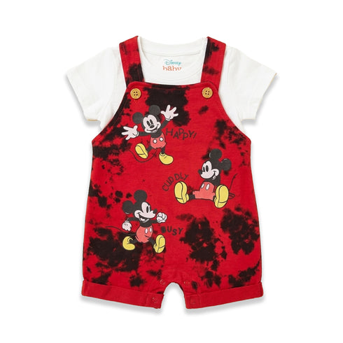 Infants Dungaree Suit Red White Mickey Dungaree & T-Shirt Set