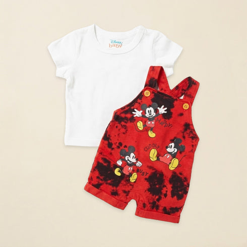 Infants Dungaree Suit Red White Mickey Dungaree & T-Shirt Set